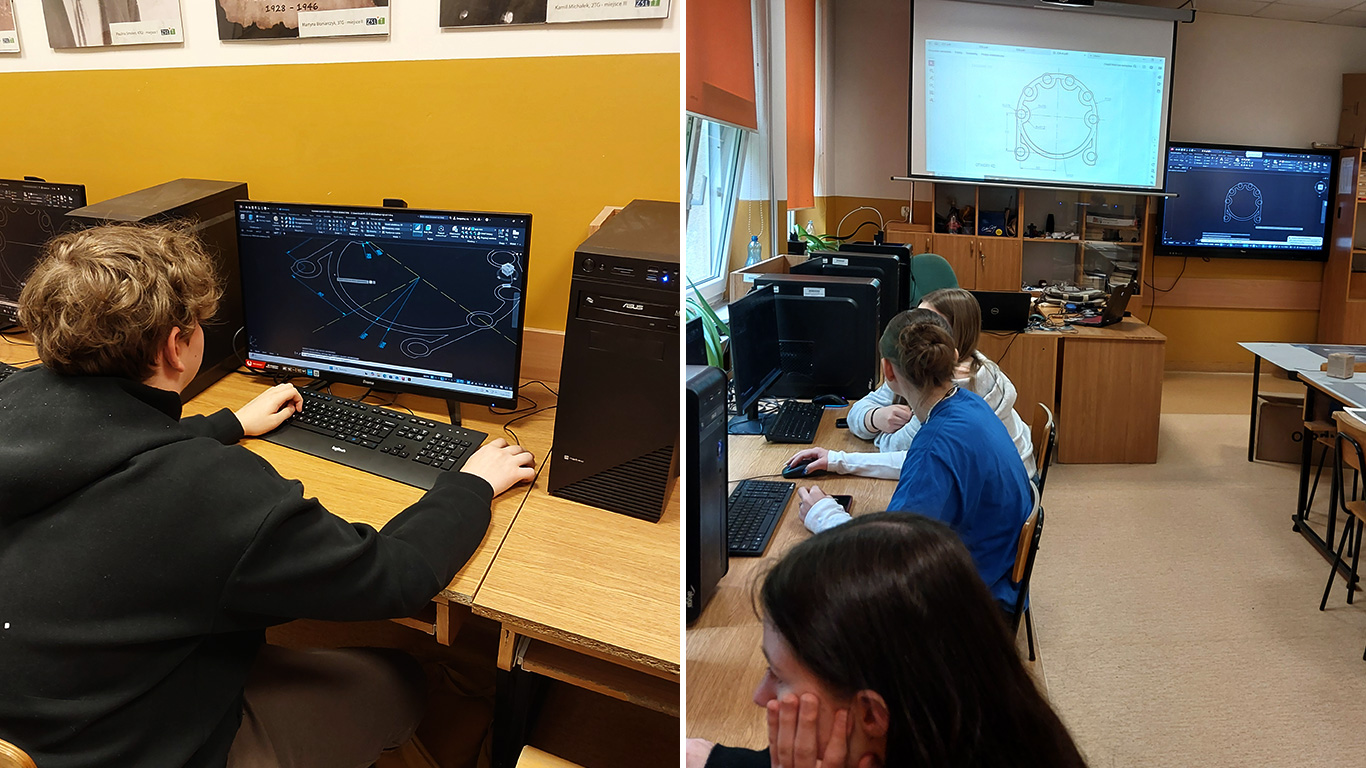 uczniowie rysują i wymiarują zwansowane kształty 3D